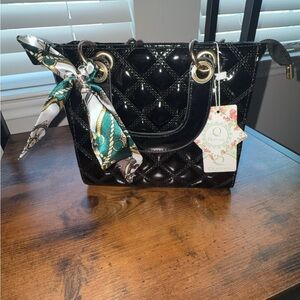 Quilted Black Tote with Scarf by QVC